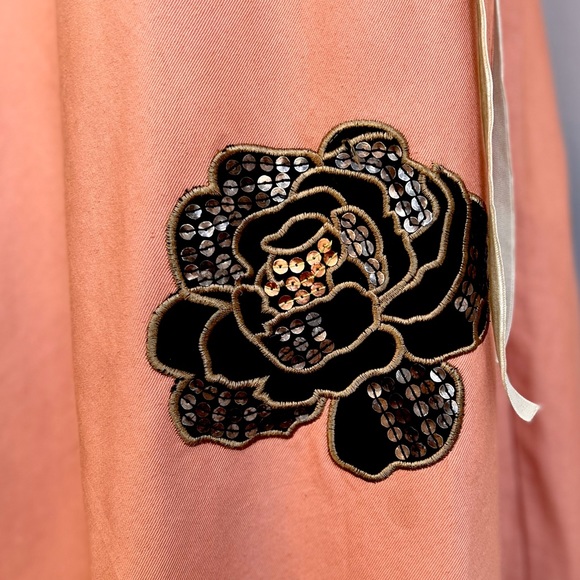 Lapis Salmon Pink-Orange Floral Embroidery 1950s Grease Maxi Swing Skirt Size 10 - Picture 7 of 15